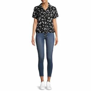 No Boundaries Juniors Woven Shirt Black Butterfly - Size L/G (11-13)